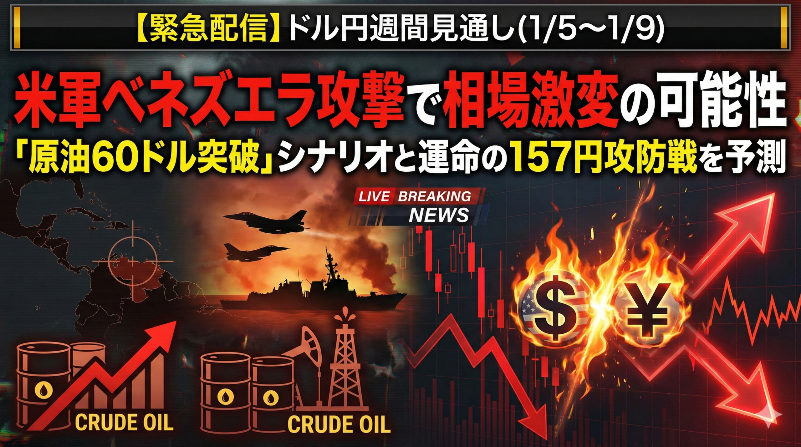 ドル円 週間見通し(2026/1/5～1/9)｜米軍ベネズエラ攻撃で相場激変？「原油60ドル突破」シナリオと157円攻防戦