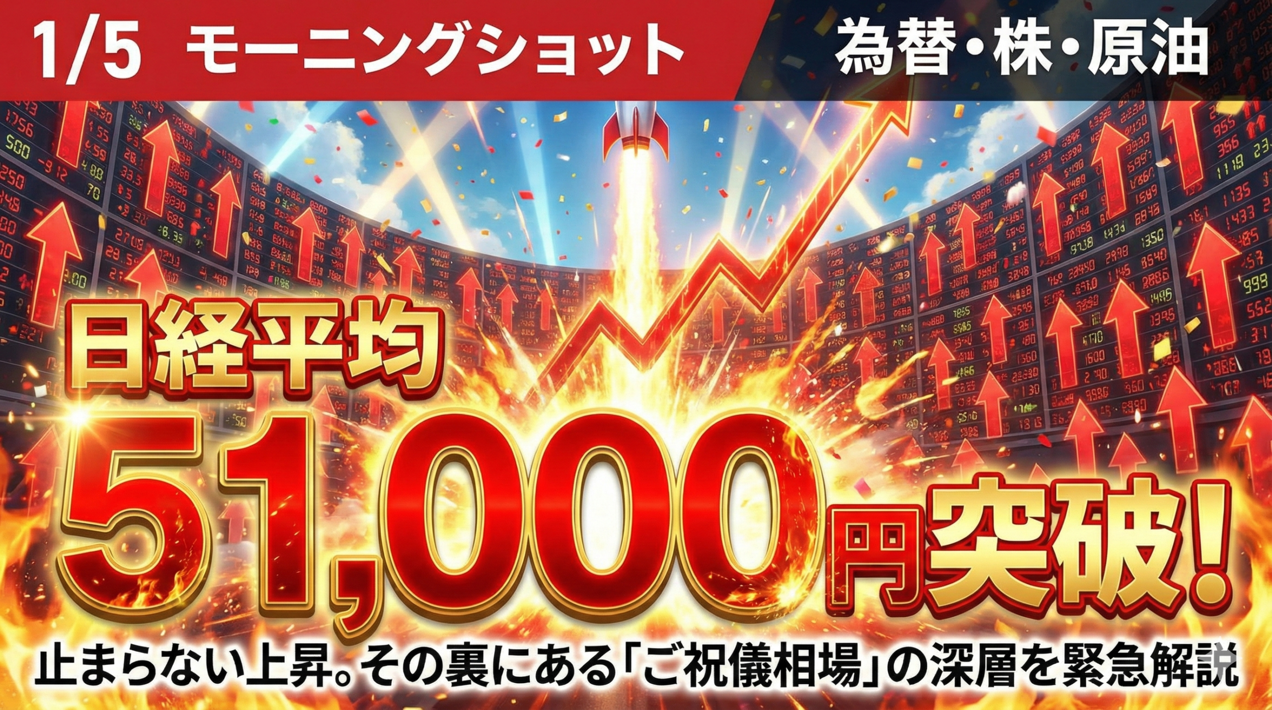 【1/5 株/為替/原油　モーニングショット】日経平均51,000円突破「ご祝儀相場」の深層
