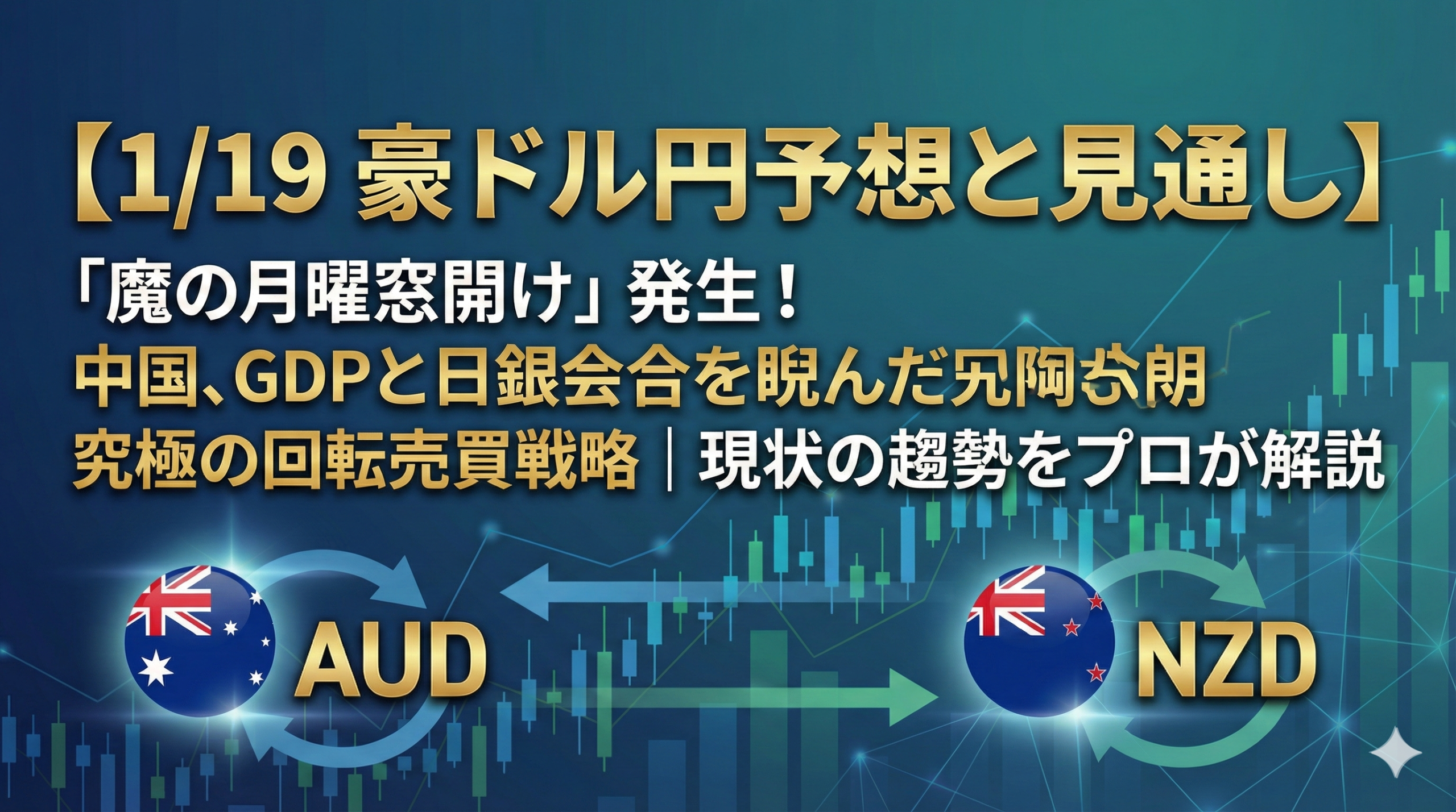【1/19 豪ドル円予想と見通し】「魔の月曜窓開け」発生！中国GDPと日銀会合を睨んだ究極の回転売買戦略｜現状の趨勢をプロが解説